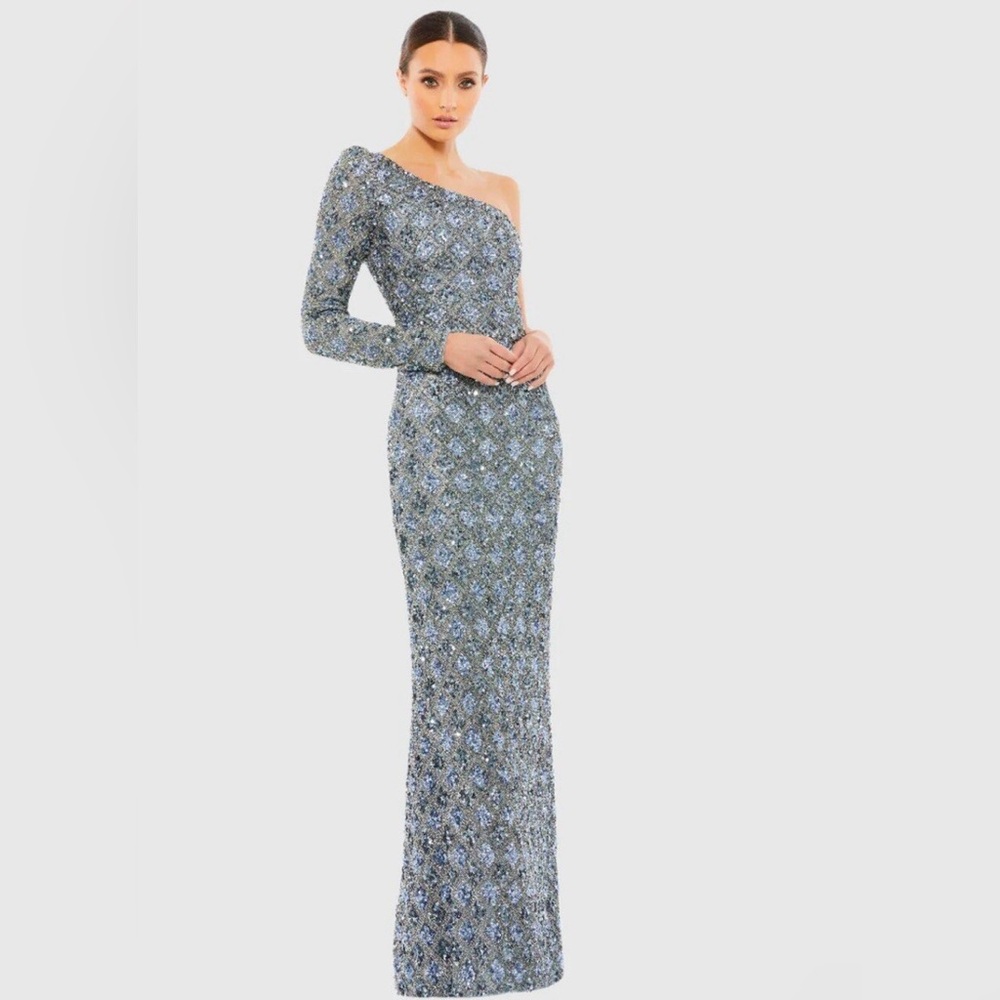 NWT Mac Duggal Sz 4, style 5479 Embellished One Shoulder Asymmetrical Gown $798.